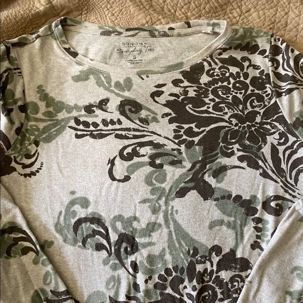 Sonoma Green and Black Floral Long Sleeve